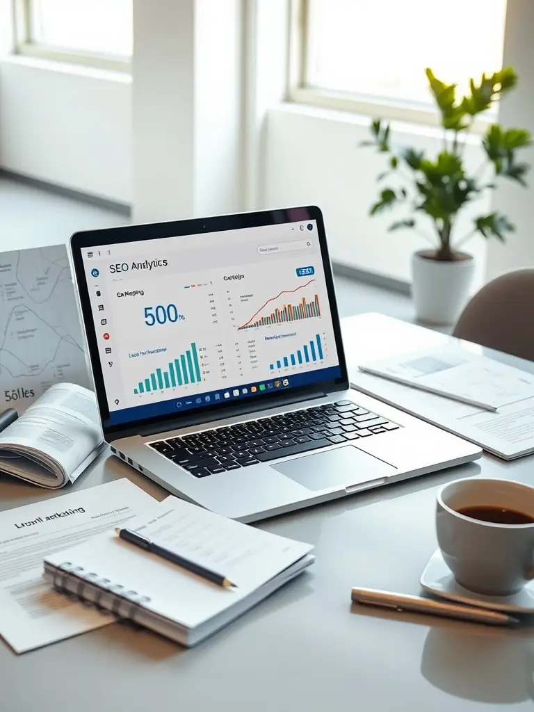 An image of a laptop displaying search engine results and digital marketing analytics, representing Al Zamzam Tech's Digital Marketing & SEO services.