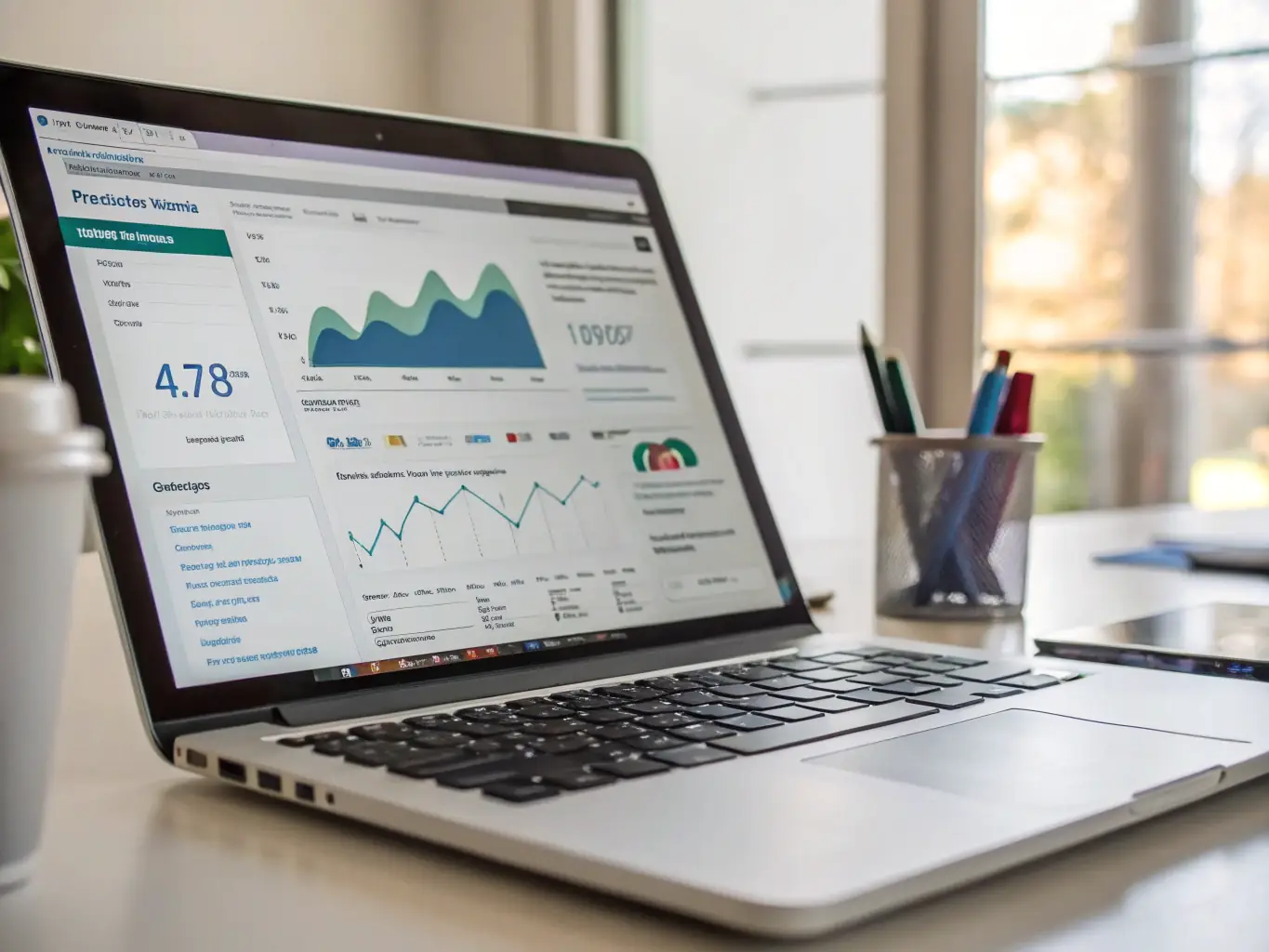 A laptop displaying search engine optimization (SEO) analytics and digital marketing campaign performance, illustrating the impact of digital marketing and SEO strategies.
